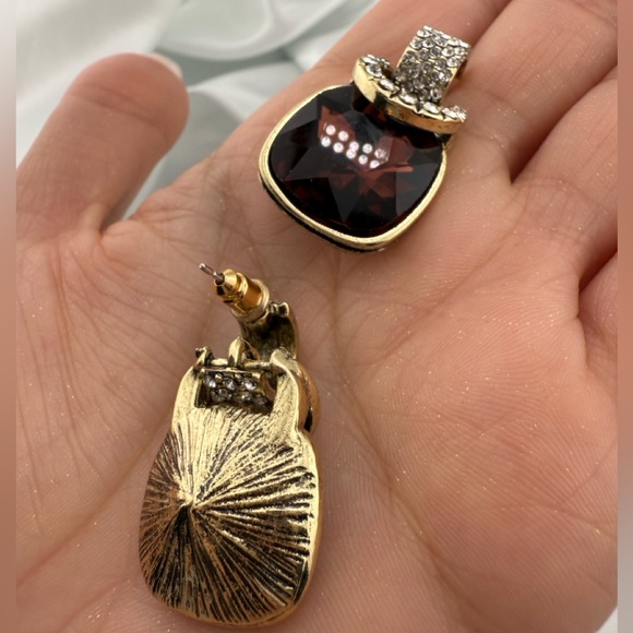 Vintage brown Crystal Earrings – Gold Sparkle Studs - Picture 8 of 11